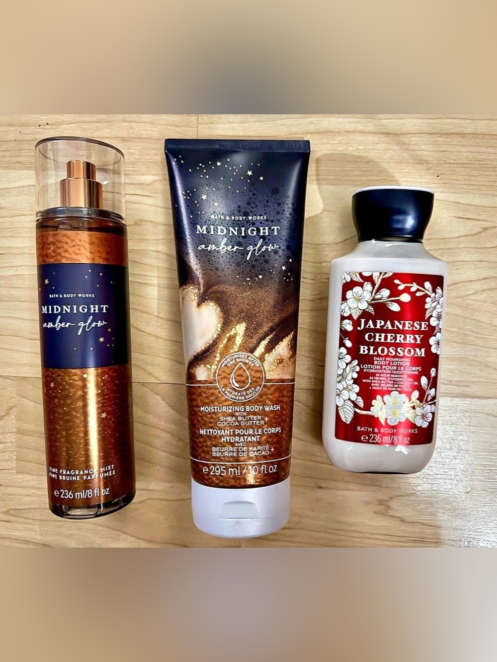 Bath & Body Works Midnight Amber Glow & Japanese Cherry Blossom Trio